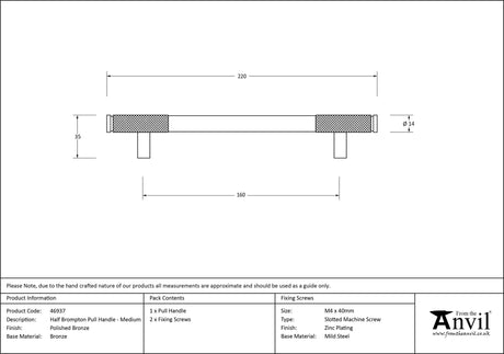 From The Anvil - Polished Bronze Half Brompton Pull Handle - Medium | Sku. 46937 | Trade Door Handles.