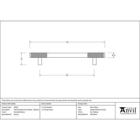 From The Anvil - Polished Bronze Half Brompton Pull Handle - Medium | Sku. 46937 | Trade Door Handles.
