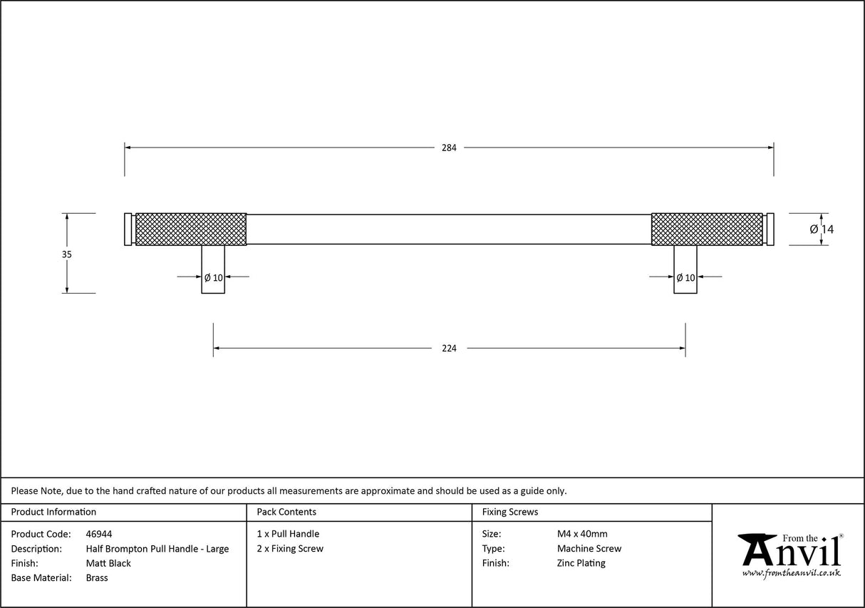 From The Anvil - Matt Black Half Brompton Pull Handle - Large | Sku. 46944 | Trade Door Handles.