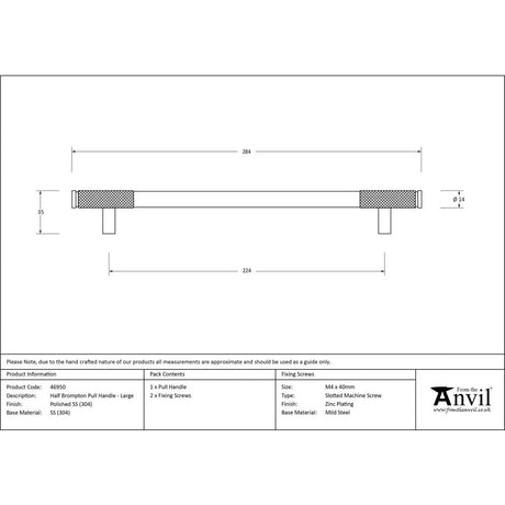 From The Anvil - Polished SS (304) Half Brompton Pull Handle - Large | Sku. 46950 | Trade Door Handles.