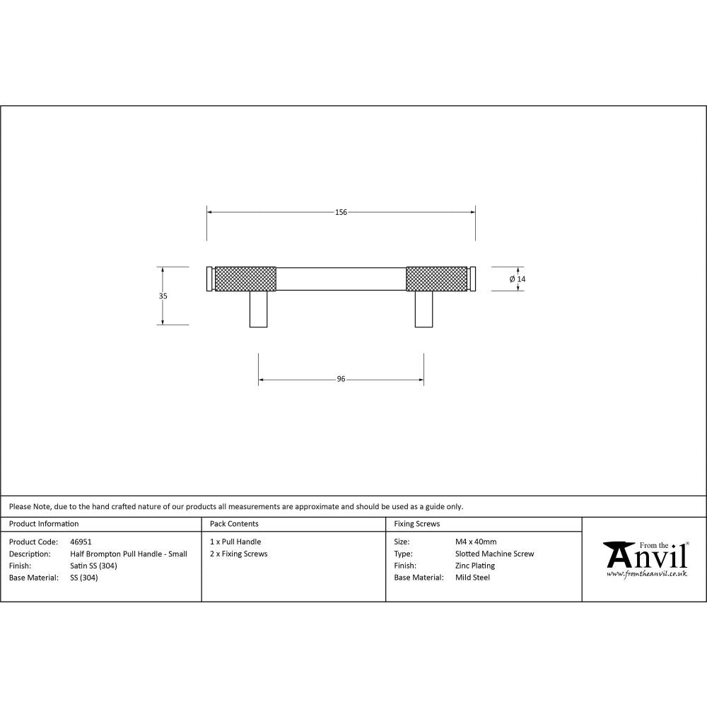 From The Anvil - Satin SS (304) Half Brompton Pull Handle - Small | Sku. 46951 | Trade Door Handles.