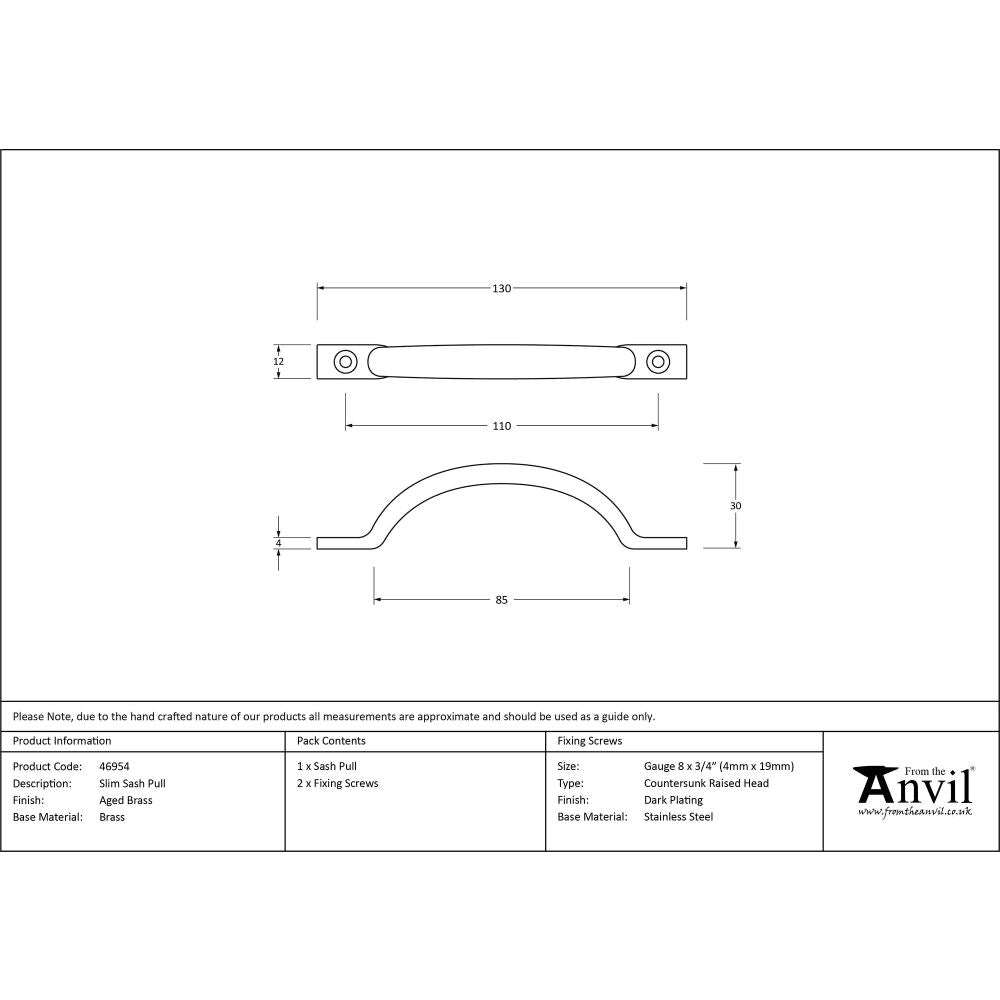 From The Anvil - Aged Brass Slim Sash Pull | Sku. 46954 | Trade Door Handles.