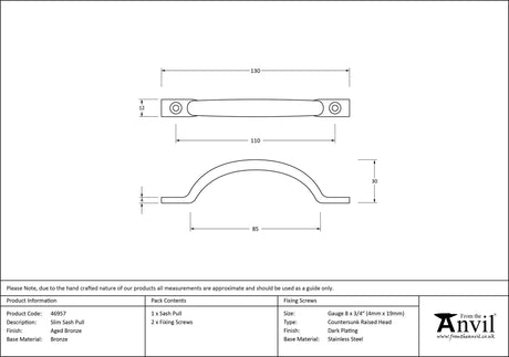 From The Anvil - Aged Bronze Slim Sash Pull | Sku. 46957 | Trade Door Handles.
