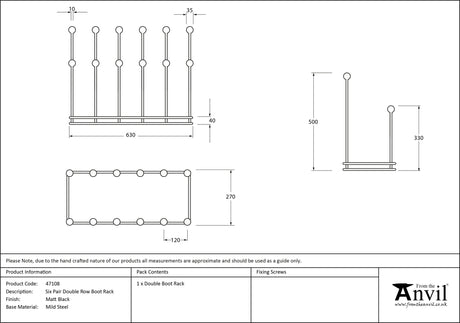 From The Anvil - Matt Black Six Pair Boot Rack | Sku. 47108 | Trade Door Handles.