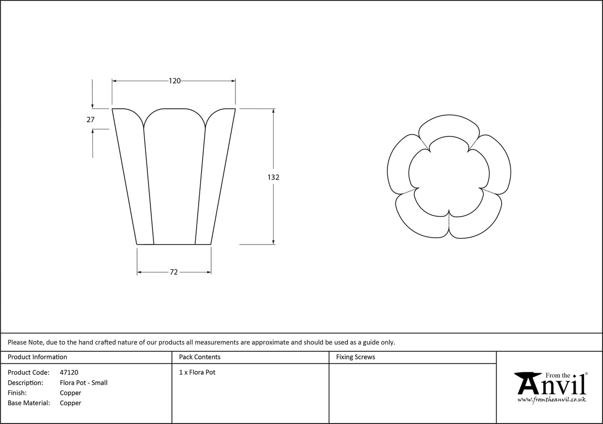 From The Anvil - Smooth Copper Flora Pot - Small | Sku. 47120 | Trade Door Handles.