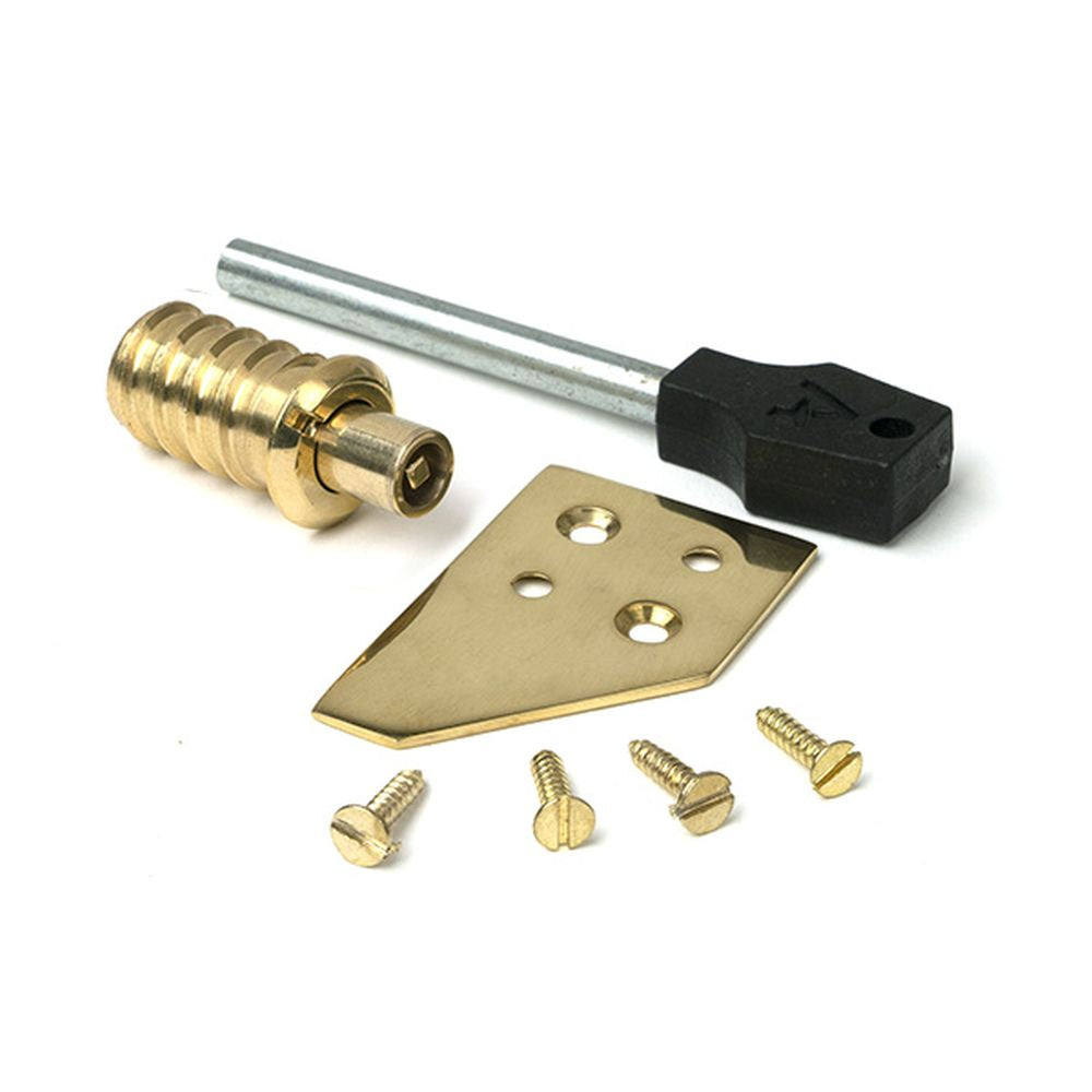 High quality images of the From The Anvil - Polished Brass Key-Flush Sash Stop | Sku. Anvil-47130 | available to order from Trade Door Handles, quick delivery at discounted prices.