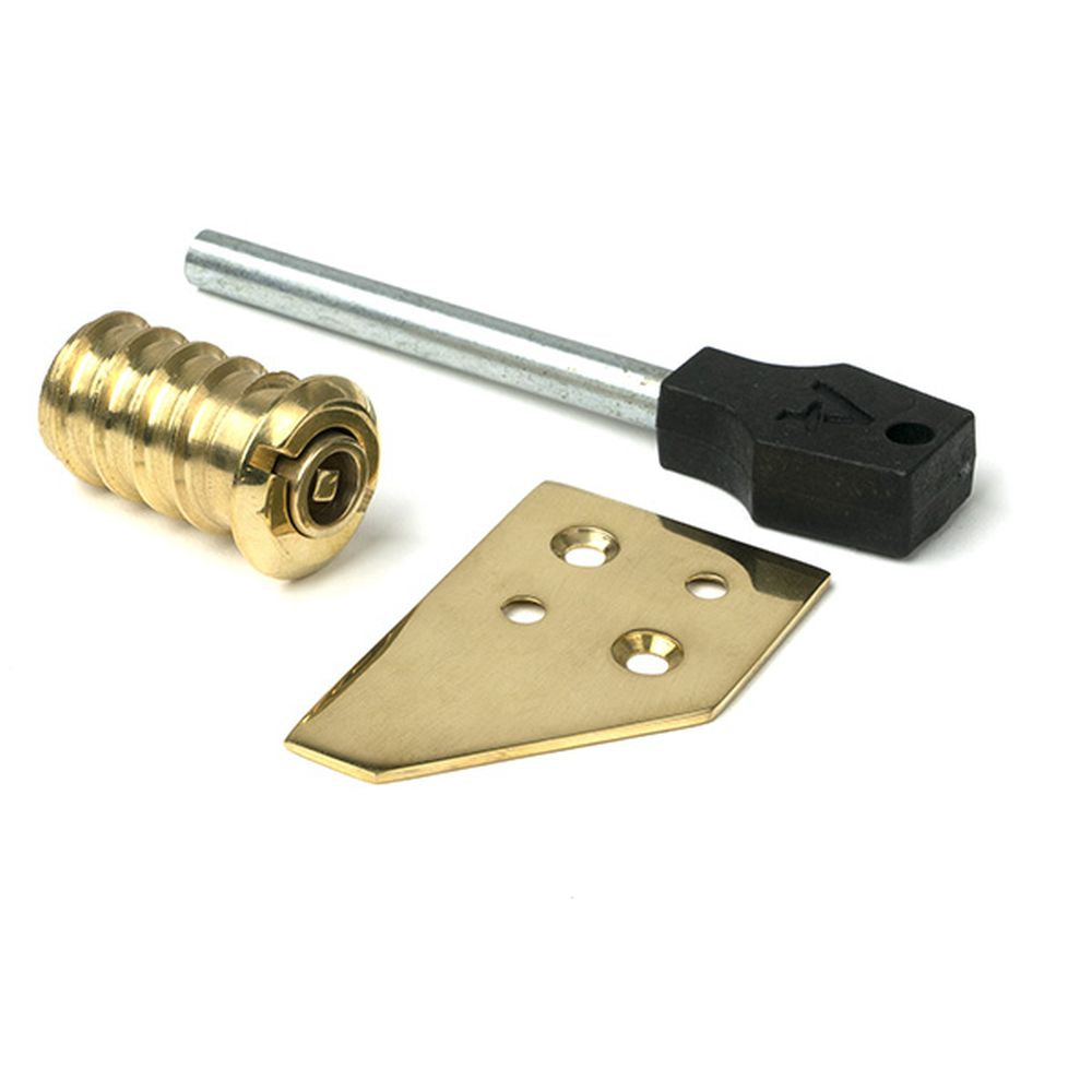 High quality images of the From The Anvil - Polished Brass Key-Flush Sash Stop | Sku. Anvil-47130 | available to order from Trade Door Handles, quick delivery at discounted prices.
