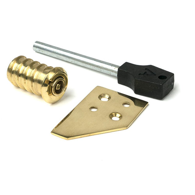 High quality images of the From The Anvil - Polished Brass Key-Flush Sash Stop | Sku. Anvil-47130 | available to order from Trade Door Handles, quick delivery at discounted prices.