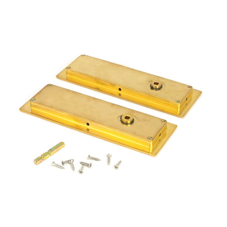 From The Anvil - Polished Brass 175mm Art Deco Rectangular Pull - Privacy Set | Sku. 47161 | Trade Door Handles.