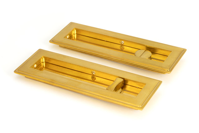 From The Anvil - Polished Brass 175mm Art Deco Rectangular Pull - Privacy Set | Sku. 47161 | Trade Door Handles.