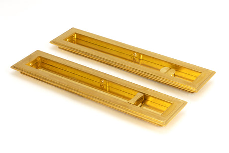 From The Anvil - Polished Brass 250mm Art Deco Rectangular Pull - Privacy Set | Sku. 47162 | Trade Door Handles.