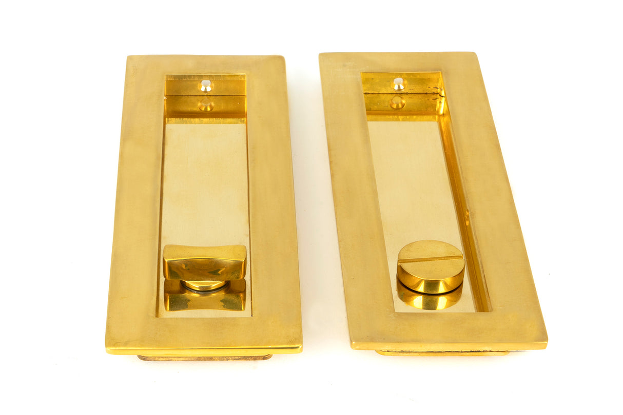 From The Anvil - Polished Brass 175mm Plain Rectangular Pull - Privacy Set | Sku. 47163 | Trade Door Handles.