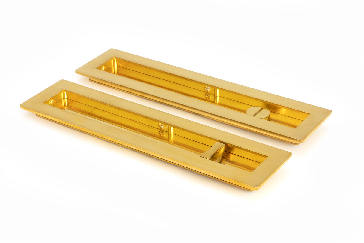 From The Anvil - Polished Brass 250mm Plain Rectangular Pull - Privacy Set | Sku. 47164 | Trade Door Handles.