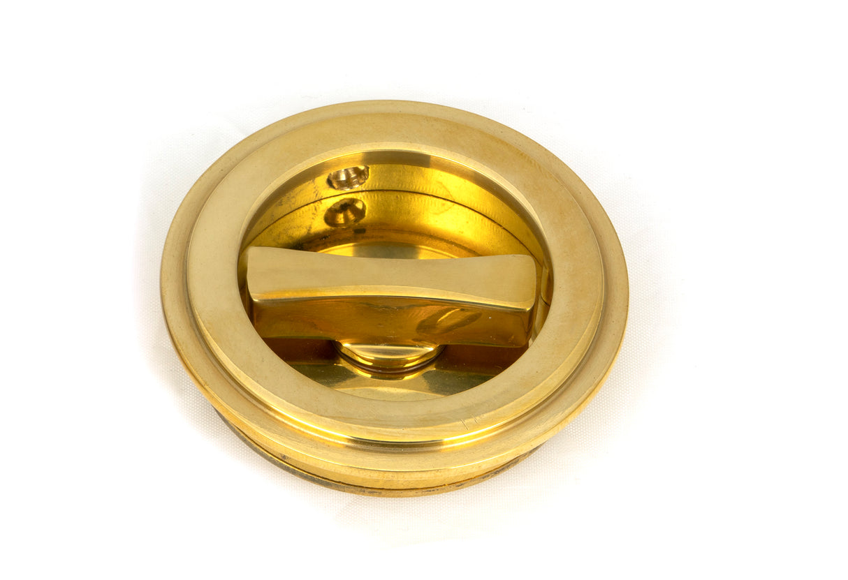 From The Anvil - Polished Brass 60mm Art Deco Round Pull - Privacy Set | Sku. 47169 | Trade Door Handles.