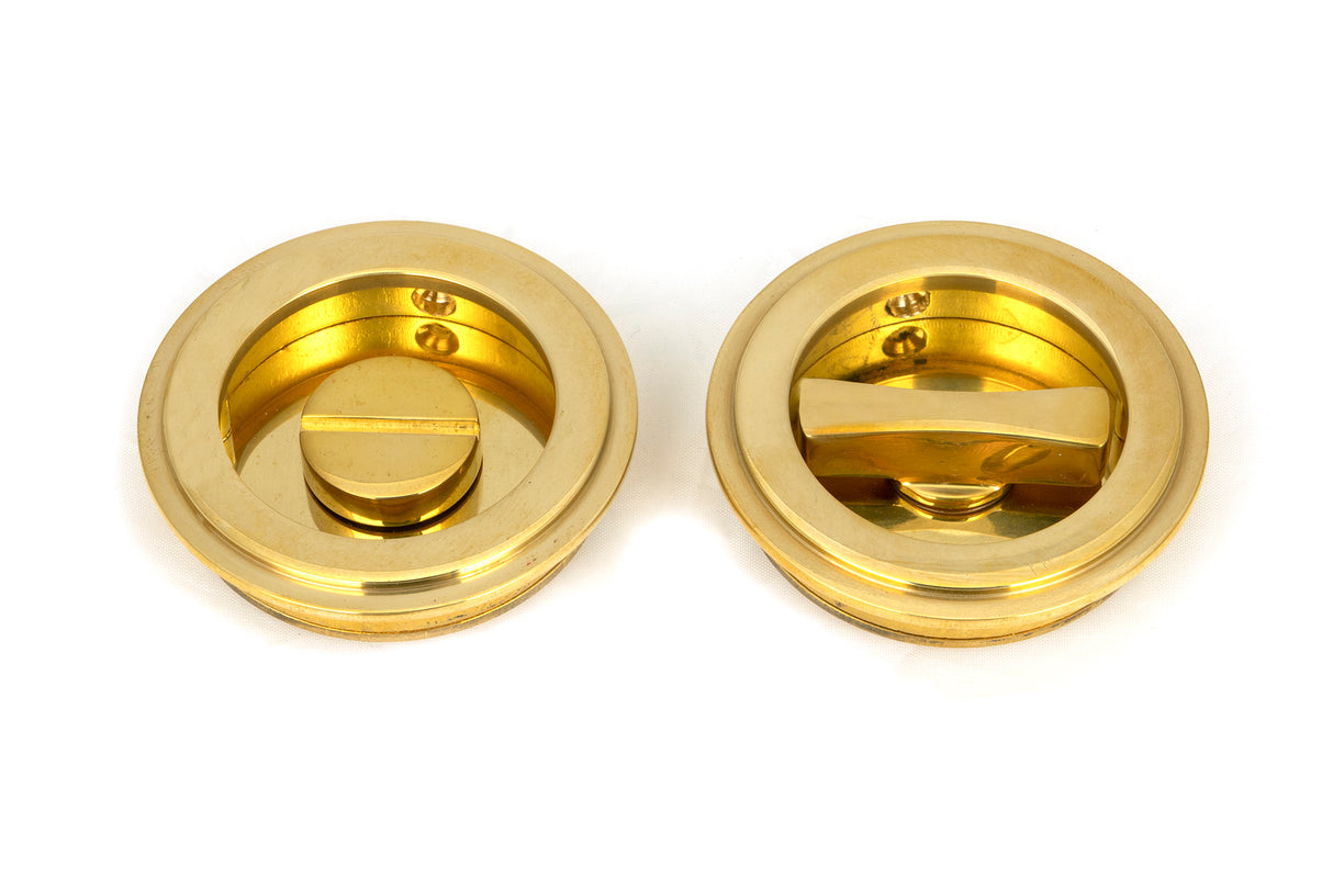 From The Anvil - Polished Brass 60mm Art Deco Round Pull - Privacy Set | Sku. 47169 | Trade Door Handles.