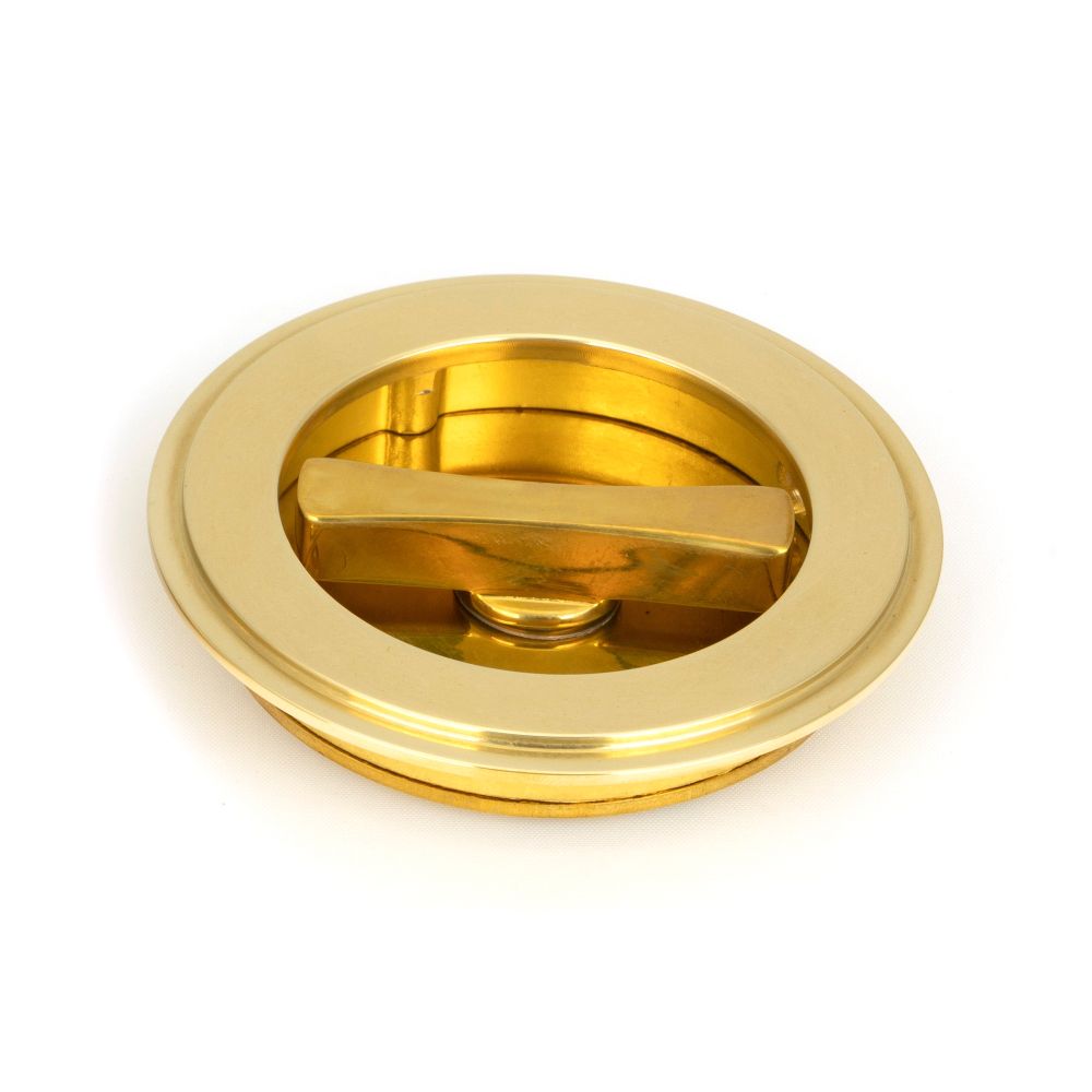 From The Anvil - Polished Brass 75mm Art Deco Round Pull - Privacy Set | Sku. 47170 | Trade Door Handles.
