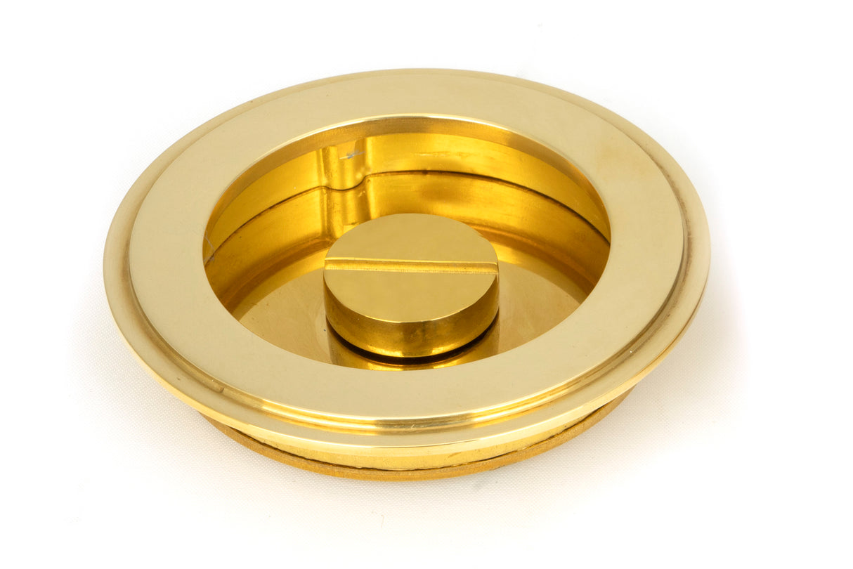 From The Anvil - Polished Brass 75mm Art Deco Round Pull - Privacy Set | Sku. 47170 | Trade Door Handles.
