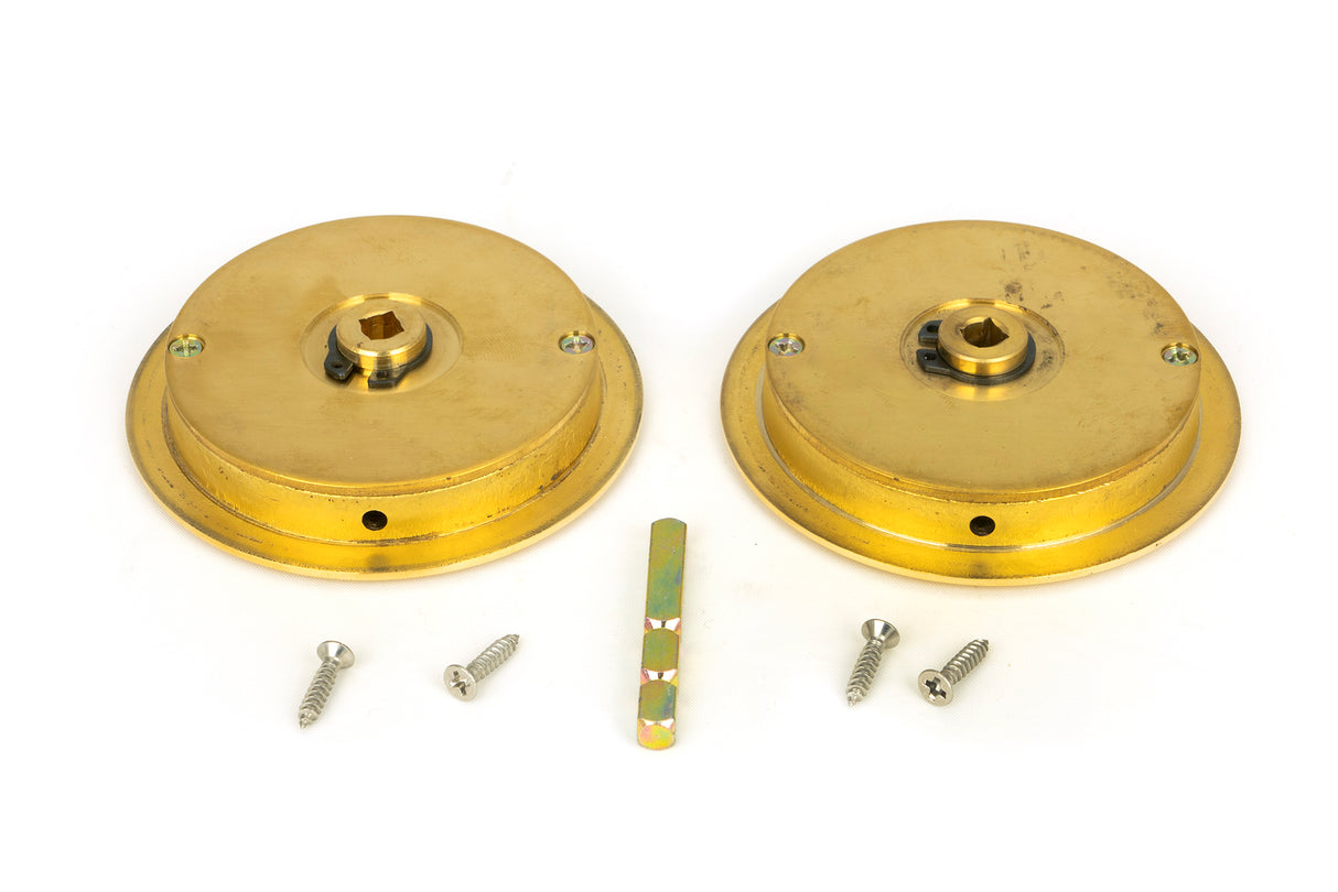 From The Anvil - Polished Brass 75mm Art Deco Round Pull - Privacy Set | Sku. 47170 | Trade Door Handles.
