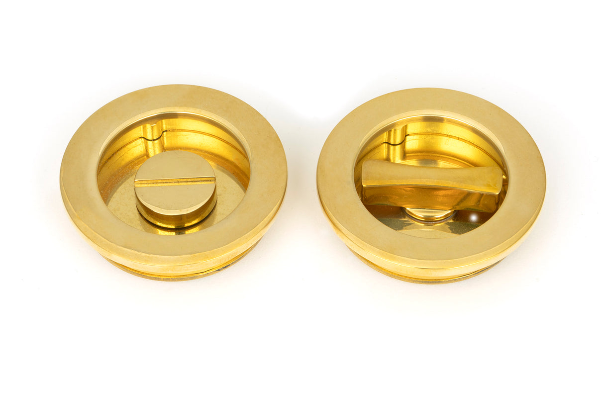 From The Anvil - Polished Brass 60mm Plain Round Pull - Privacy Set | Sku. 47171 | Trade Door Handles.