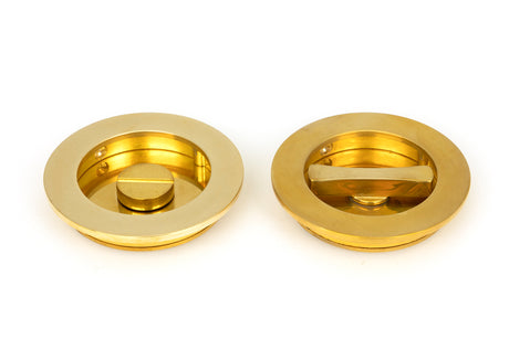 From The Anvil - Polished Brass 75mm Plain Round Pull - Privacy Set | Sku. 47172 | Trade Door Handles.