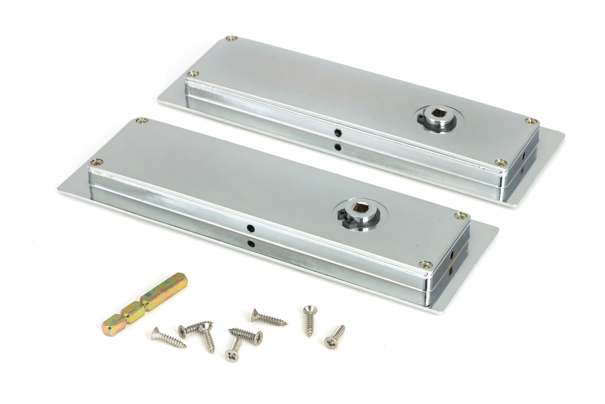 From The Anvil - Polished Chrome 175mm Art Deco Rectangular Pull -Privacy Set | Sku. 47179 | Trade Door Handles.
