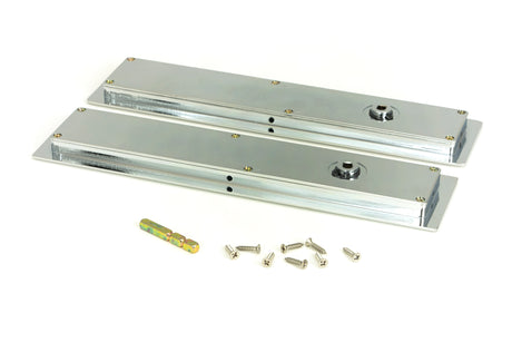 From The Anvil - Polished Chrome 250mm Art Deco Rectangular Pull -Privacy Set | Sku. 47180 | Trade Door Handles.