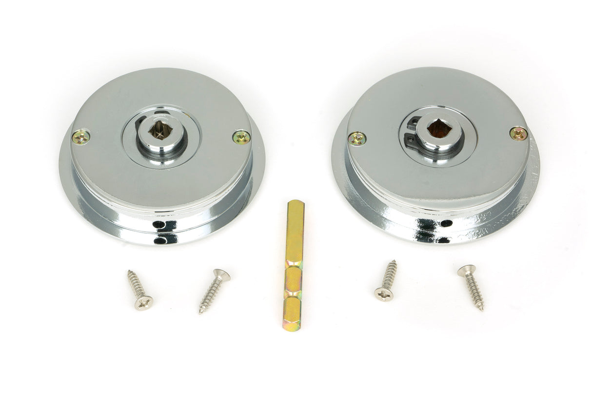 From The Anvil - Polished Chrome 60mm Art Deco Round Pull - Privacy Set | Sku. 47187 | Trade Door Handles.