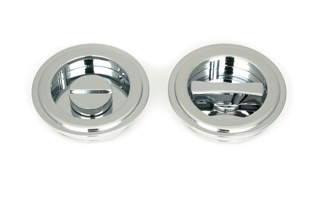 From The Anvil - Polished Chrome 60mm Art Deco Round Pull - Privacy Set | Sku. 47187 | Trade Door Handles.