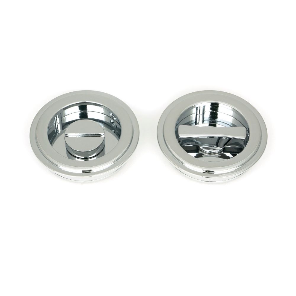 From The Anvil - Polished Chrome 60mm Art Deco Round Pull - Privacy Set | Sku. 47187 | Trade Door Handles.