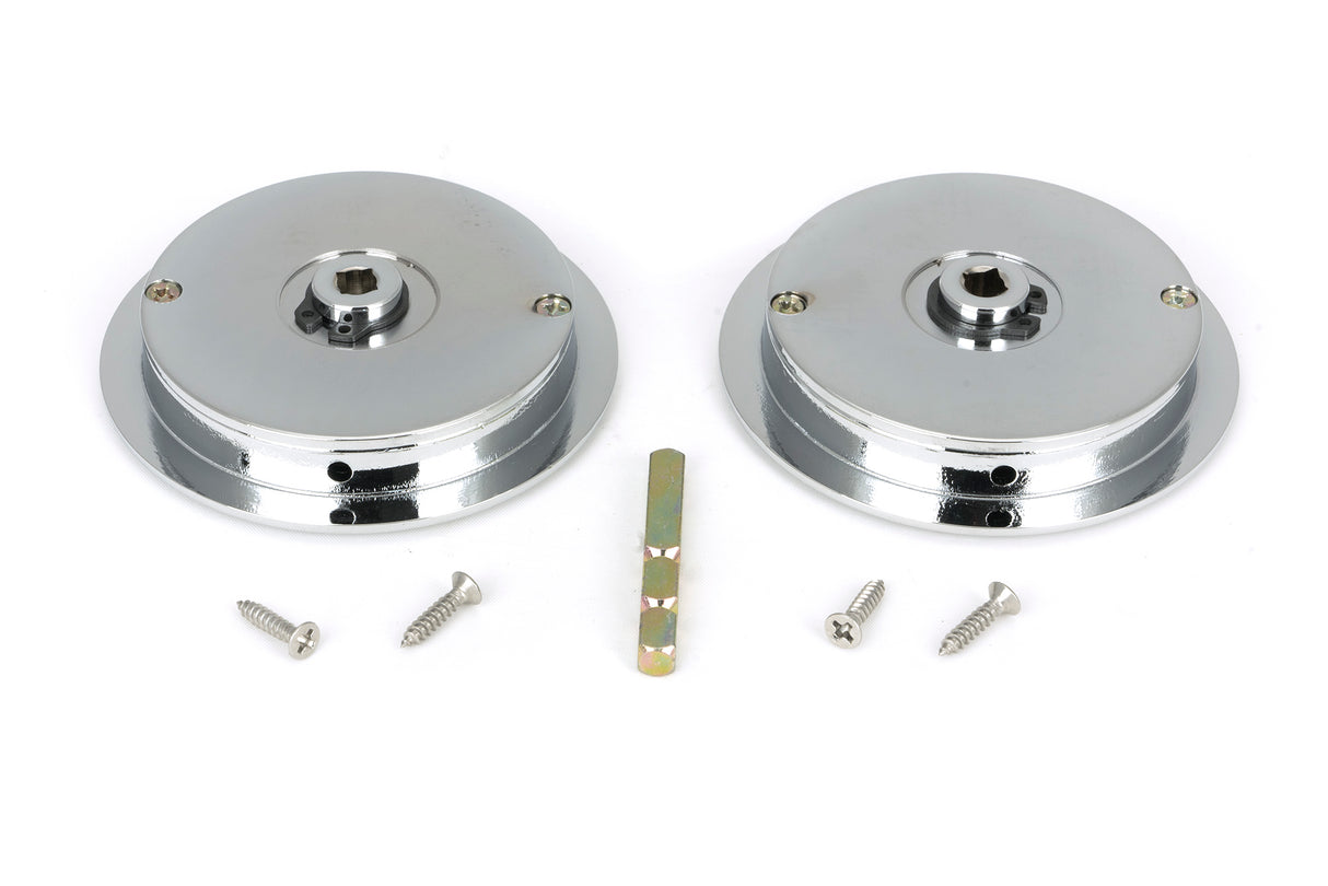 From The Anvil - Polished Chrome 75mm Art Deco Round Pull - Privacy Set | Sku. 47188 | Trade Door Handles.