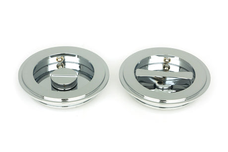 From The Anvil - Polished Chrome 75mm Art Deco Round Pull - Privacy Set | Sku. 47188 | Trade Door Handles.