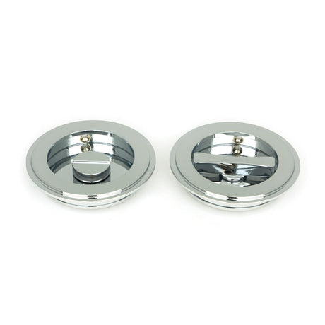 From The Anvil - Polished Chrome 75mm Art Deco Round Pull - Privacy Set | Sku. 47188 | Trade Door Handles.