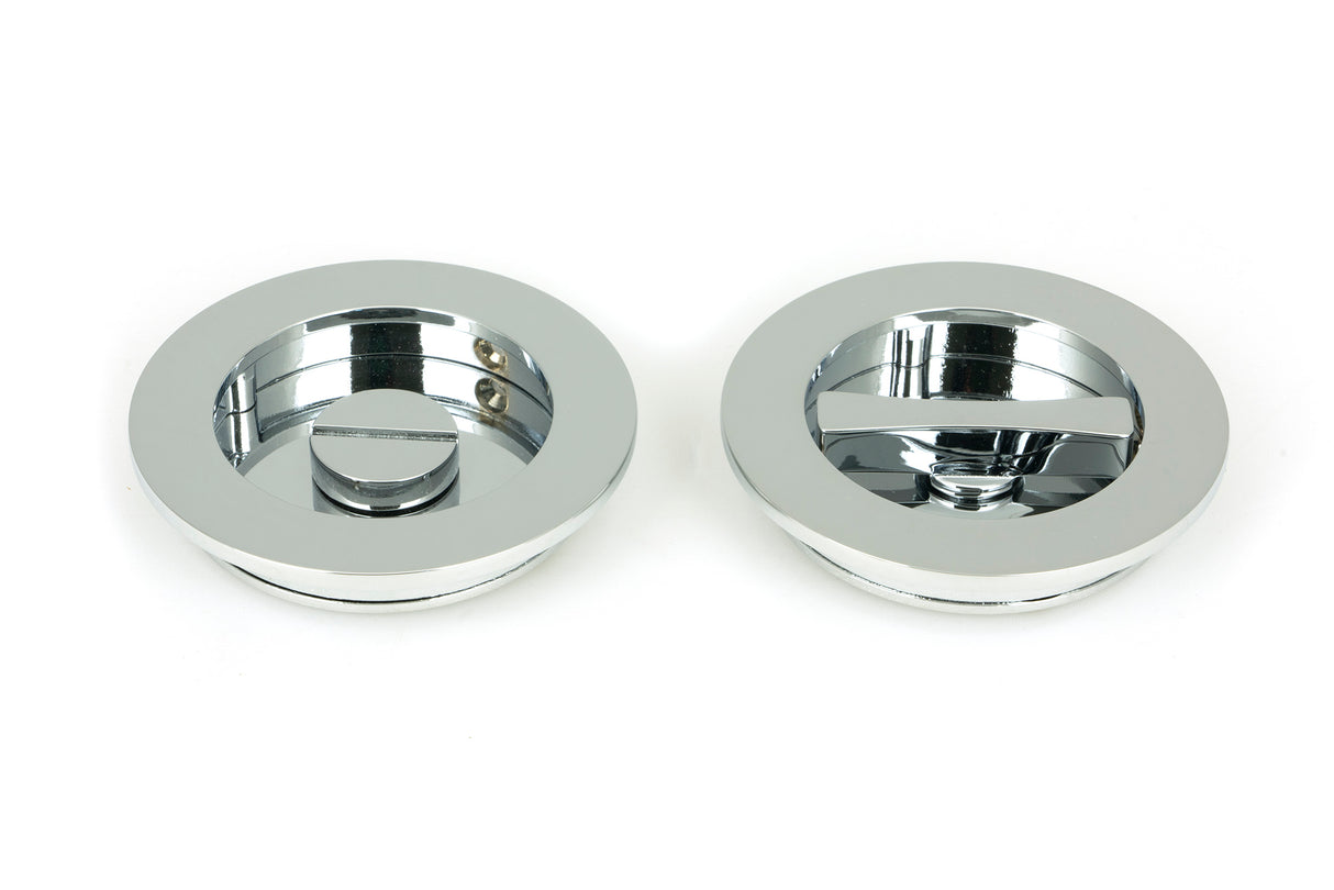 From The Anvil - Polished Chrome 75mm Plain Round Pull - Privacy Set | Sku. 47190 | Trade Door Handles.