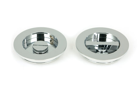 From The Anvil - Polished Chrome 75mm Plain Round Pull - Privacy Set | Sku. 47190 | Trade Door Handles.