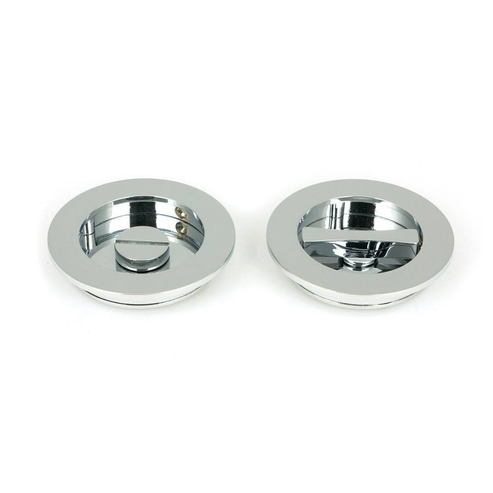 From The Anvil - Polished Chrome 75mm Plain Round Pull - Privacy Set | Sku. 47190 | Trade Door Handles.