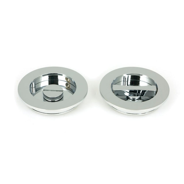 From The Anvil - Polished Chrome 75mm Plain Round Pull - Privacy Set | Sku. 47190 | Trade Door Handles.