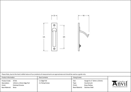 From The Anvil - Polished Chrome 125mm x 25mm Edge Pull | Sku. 47191 | Trade Door Handles.