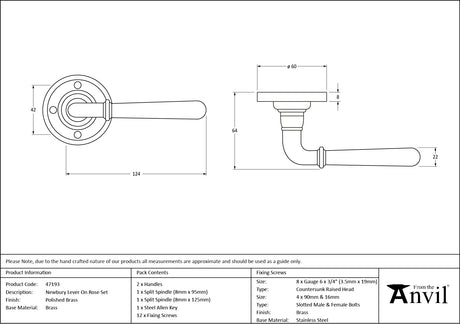 From The Anvil - Polished Brass Newbury Lever on Rose Set | Sku. 47193 | Trade Door Handles.