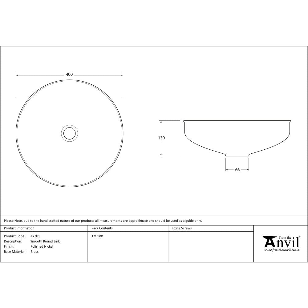 From The Anvil - Smooth Nickel Round Sink | Sku. 47201 | Trade Door Handles.