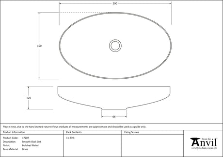 From The Anvil - Smooth Nickel Oval Sink | Sku. 47207 | Trade Door Handles.