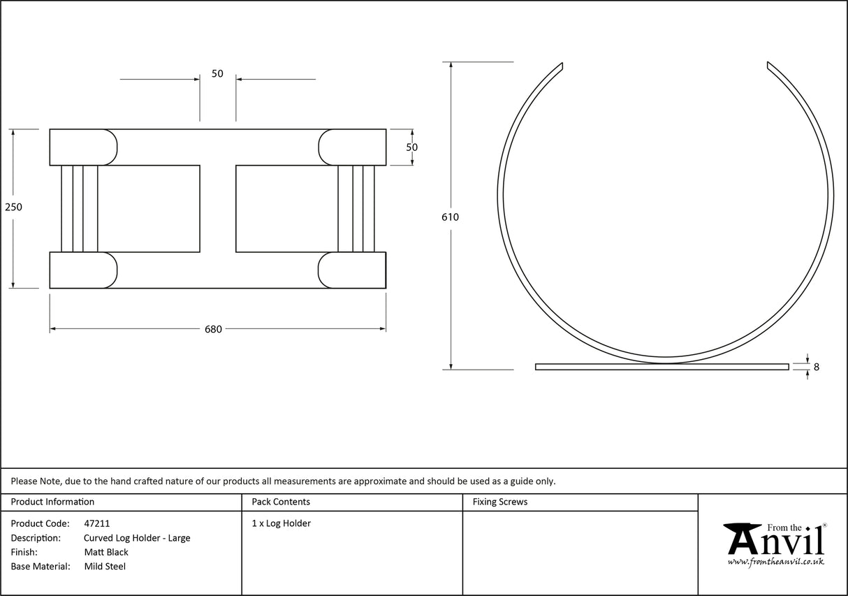 From The Anvil - Matt Black Curved Log Holder - Large | Sku. 47211 | Trade Door Handles.