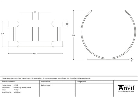 From The Anvil - Pewter Curved Log Holder - Large | Sku. 47212 | Trade Door Handles.