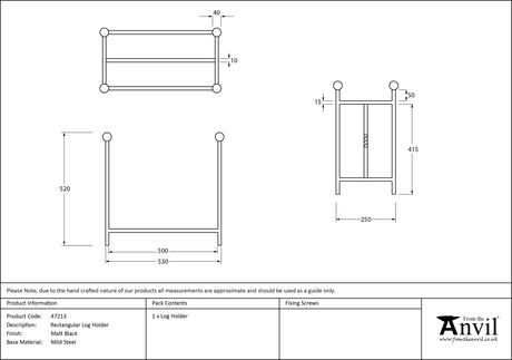 From The Anvil - Matt Black Rectangular Log Holder | Sku. 47213 | Trade Door Handles.