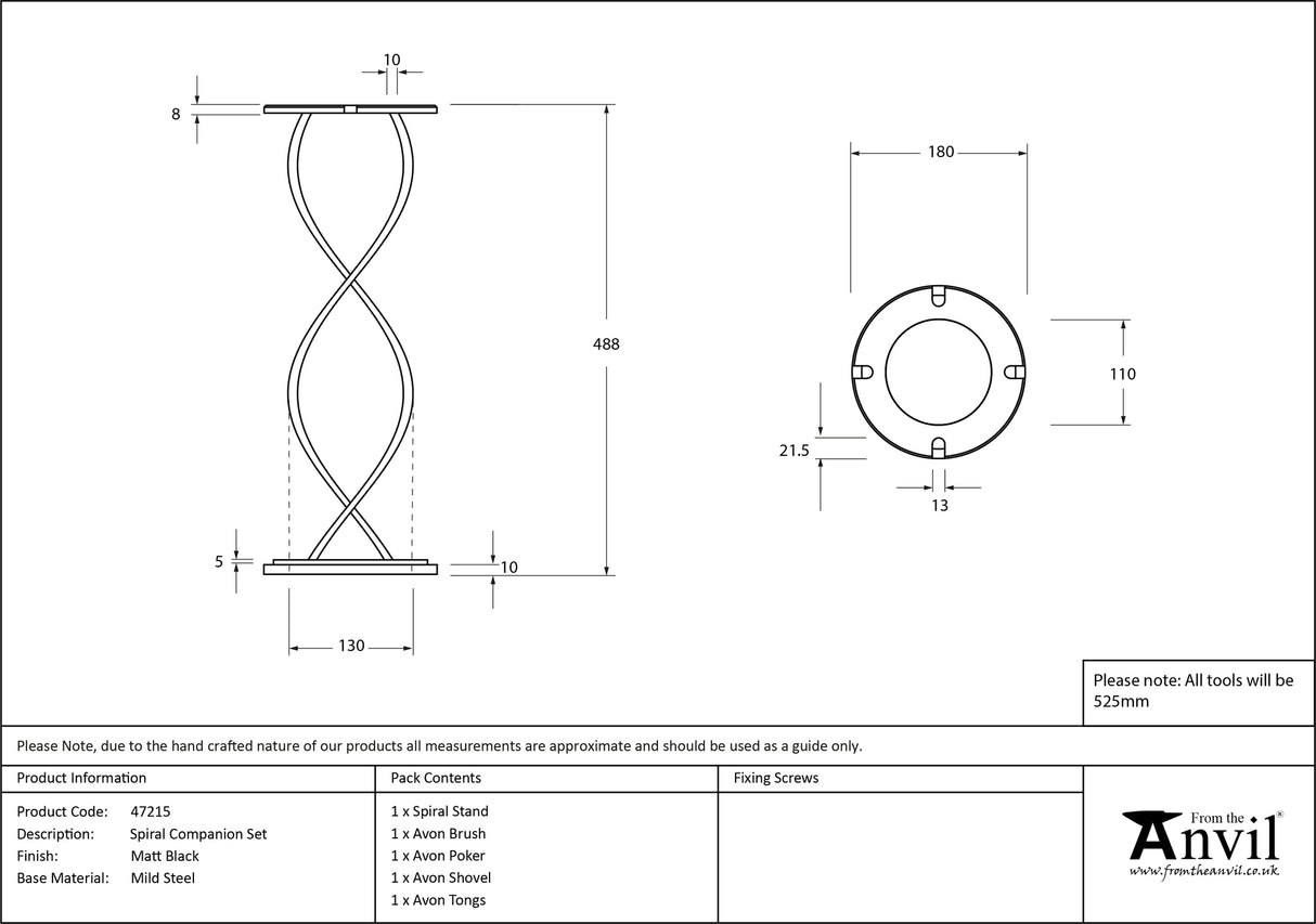 From The Anvil - Matt Black Spiral Companion Set - Avon Tools | Sku. 47215 | Trade Door Handles.