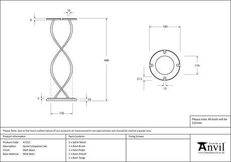 From The Anvil - Matt Black Spiral Companion Set - Avon Tools | Sku. 47215 | Trade Door Handles.