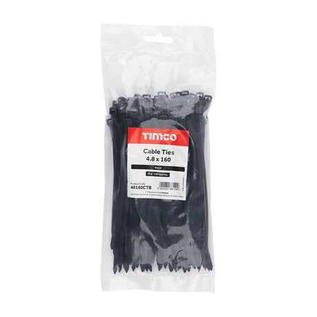 This is an image of Timco - Cable Ties - Black 4.8 x 160mm - (100 PCS Bag) 48160CTB
