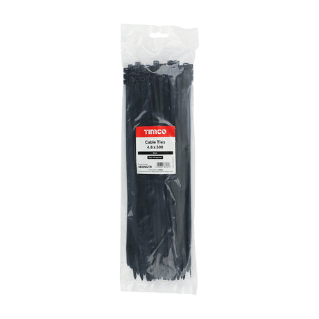 This is an image of Timco - Cable Ties - Black 4.8 x 300mm - (100 PCS Bag) 48300CTB