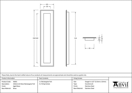 From The Anvil - Aged Brass 250mm Art Deco Rectangular Pull | Sku. 48301 | Trade Door Handles.