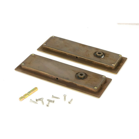 From The Anvil - Aged Brass 175mm Art Deco Rectangular Pull - Privacy Set | Sku. 48308 | Trade Door Handles.