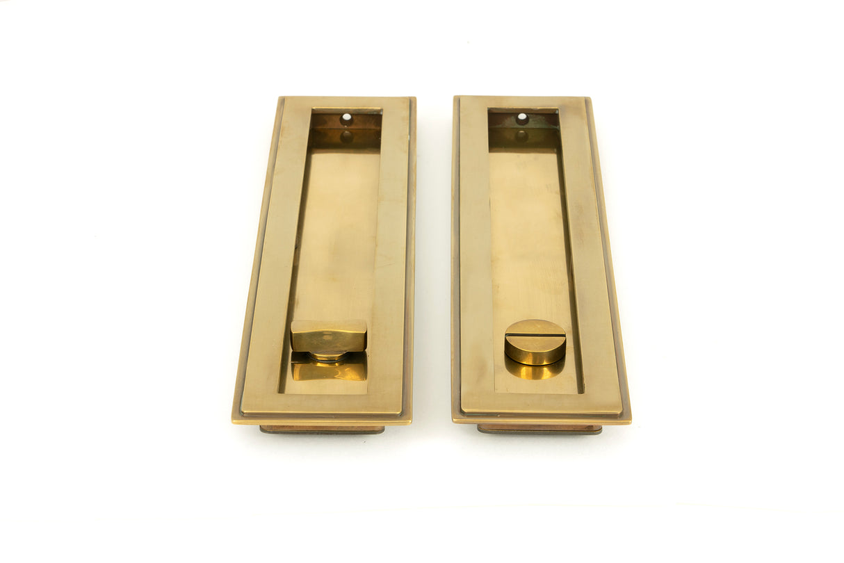 From The Anvil - Aged Brass 250mm Art Deco Rectangular Pull - Privacy Set | Sku. 48309 | Trade Door Handles.